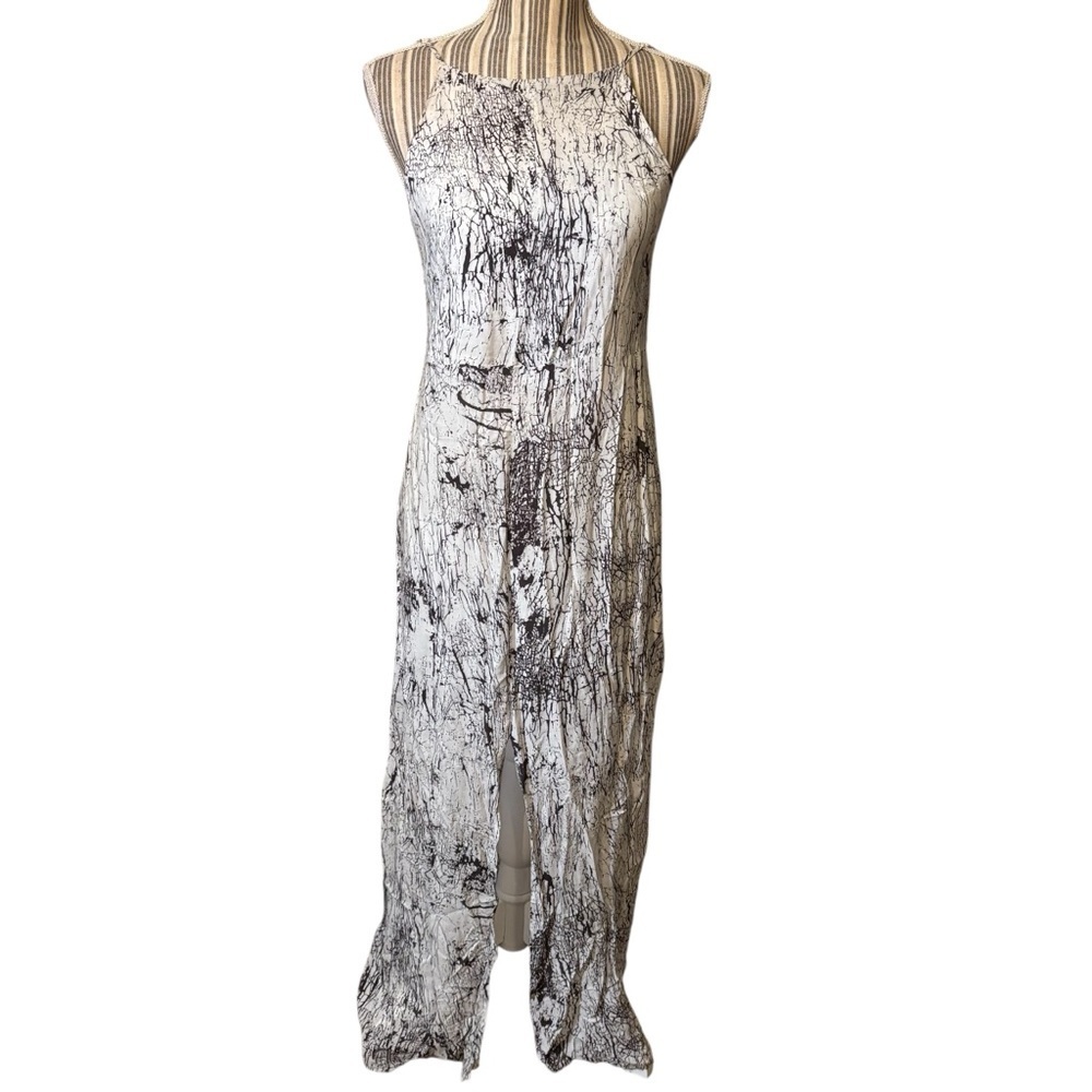 Betro Simone Maxi Dress Small White Grey Monochrome Marbled Sleeveless Flowy